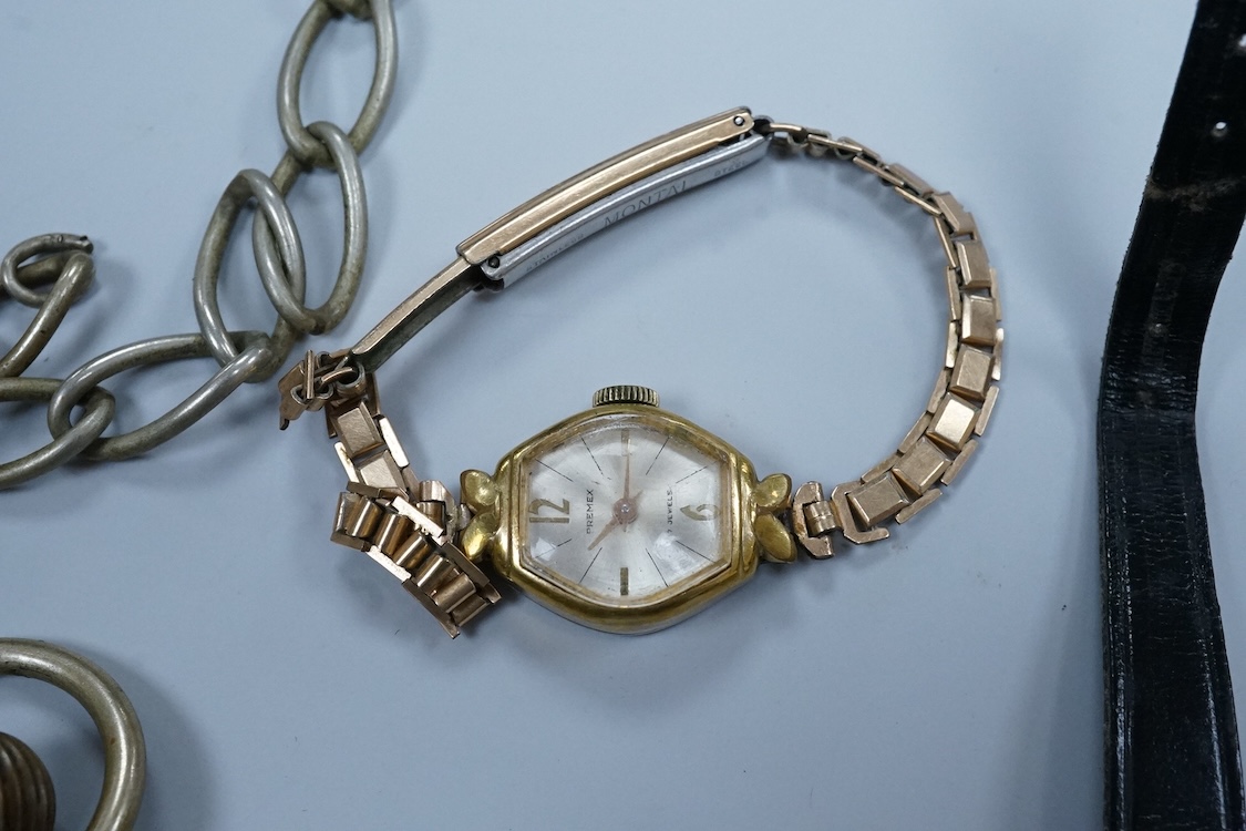 A brass cased S. Smith & Son open faced pocket watch with Roman dial, one other pocket, a quantity of assorted lady's wrist watches including Avia, Ingersoll and Timex, together with a gentleman's steel Zeitner Aqua Spor